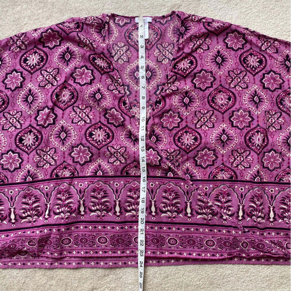 PURE JILL Cotton Mixed-medallion Print V-neck Poncho Top, Pink, Size S-L - Picture 12 of 17